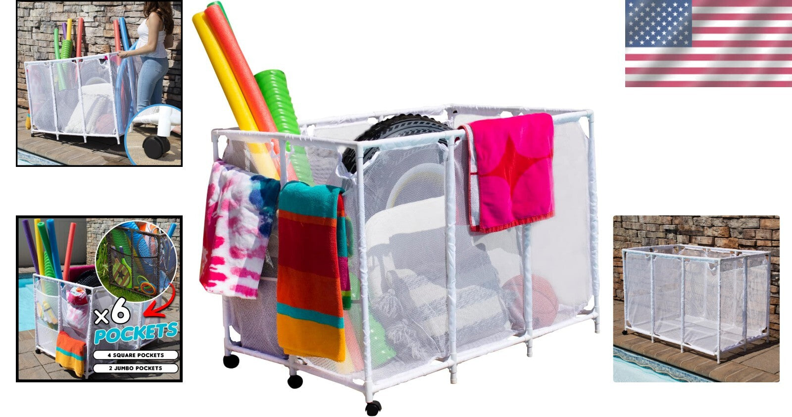 Stylish White Pool Floats & Noodles Organizer - 47.2" W Outdoor Storage Solution