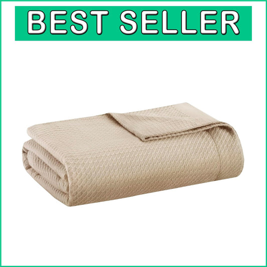 Elegant Solid Khaki Cotton Blanket - 100% Egyptian 90"x90" Perfect for Any Room