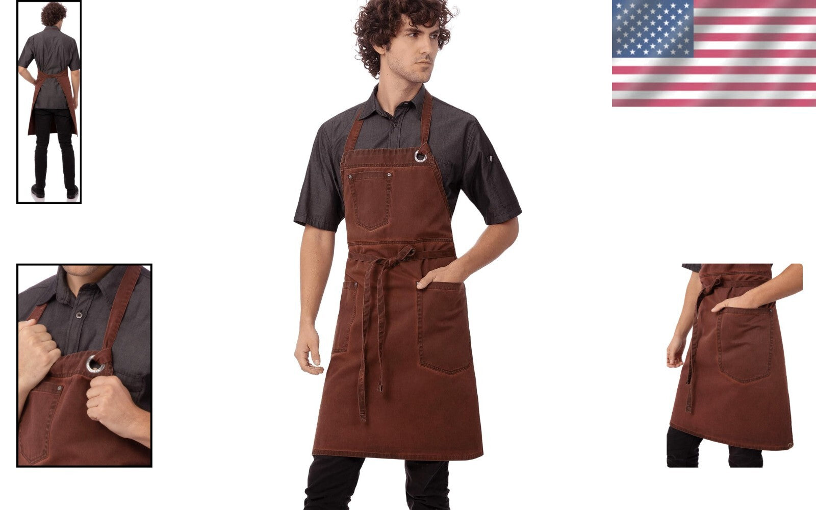 Comfortable Unisex Dorset Bib Apron with Stylish Antique Finish & 3 Pockets