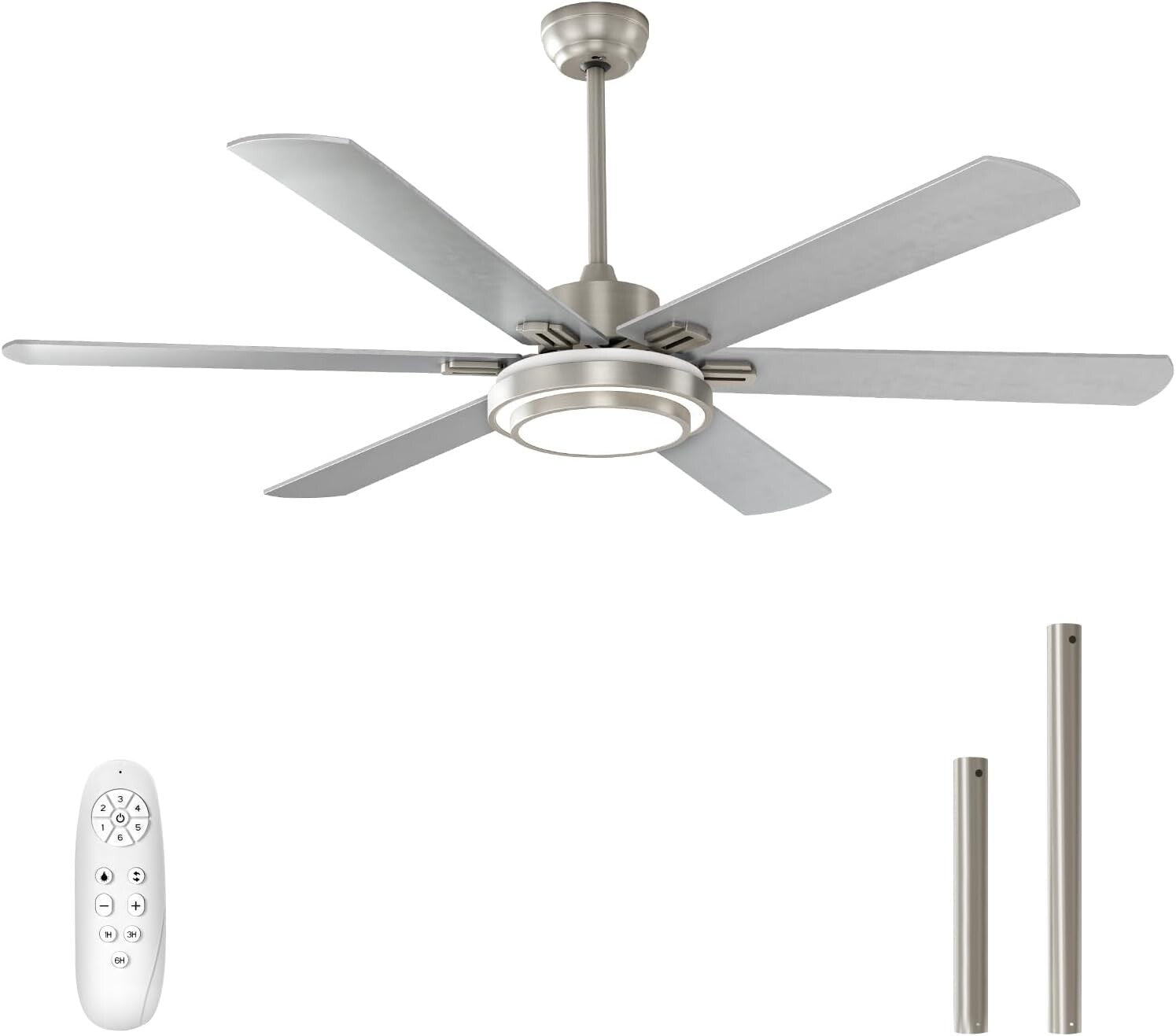 Elegant Ceiling Fan with Lights - 62 Inch, Timer, Remote, Brushed Nickel Finish