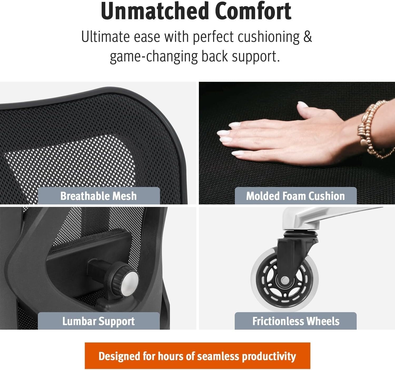 Ergonomic Office Chair with Adjustable Lumbar Support & Rollerblade Wheels