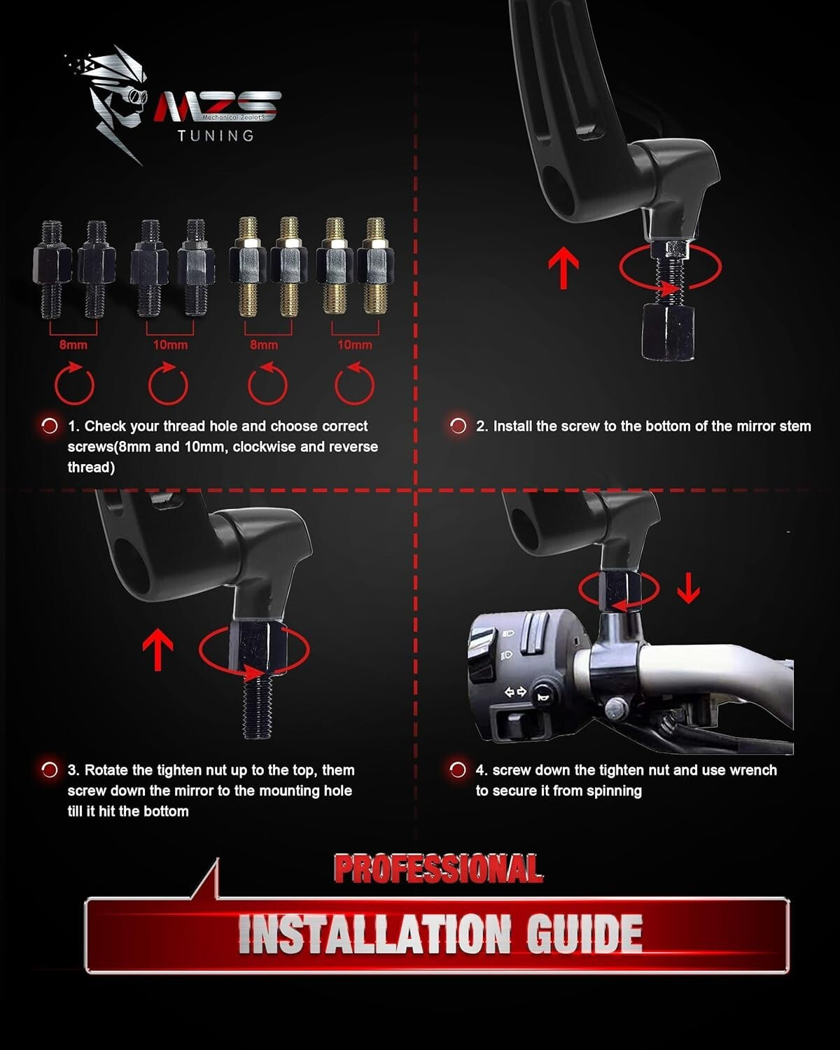 Universal Motorcycle Mirrors - Adjustable Heavy-Duty Aluminum Side Mirrors
