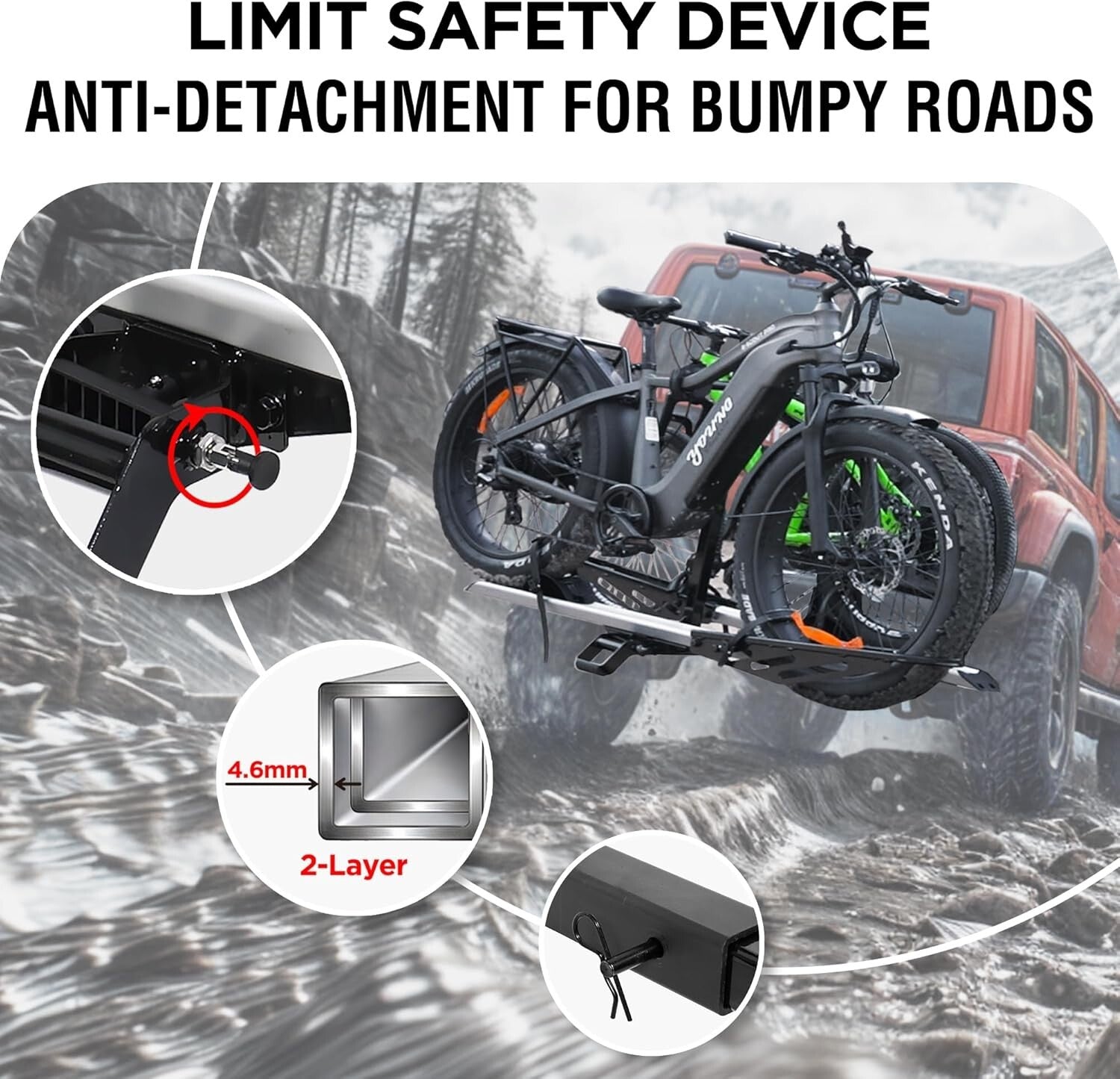 Heavy-Duty Hitch Mount Bike Rack for E-Bikes - Fits SUVs & RVs with 2” Receiver