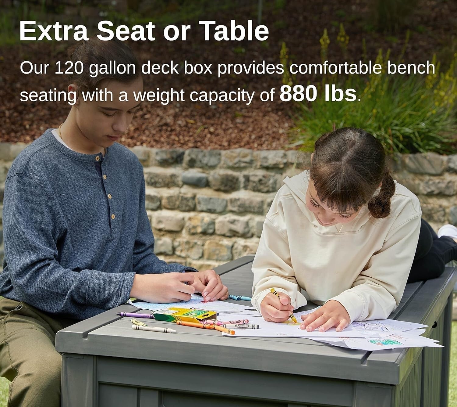 All-Weather Outdoor Storage Bin with 120 Gallon Capacity & Bench Feature