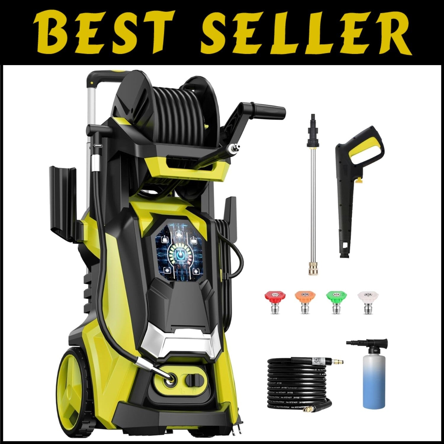 Corded 5000PSI Pressure Washer with Telescopic Handle and 20FT Hose - Yellow