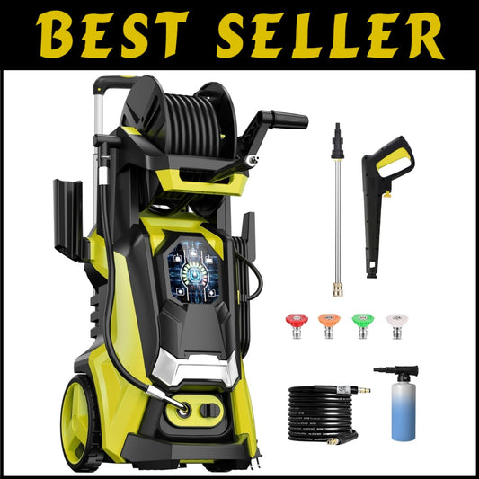 Corded 5000PSI Pressure Washer with Telescopic Handle and 20FT Hose - Yellow
