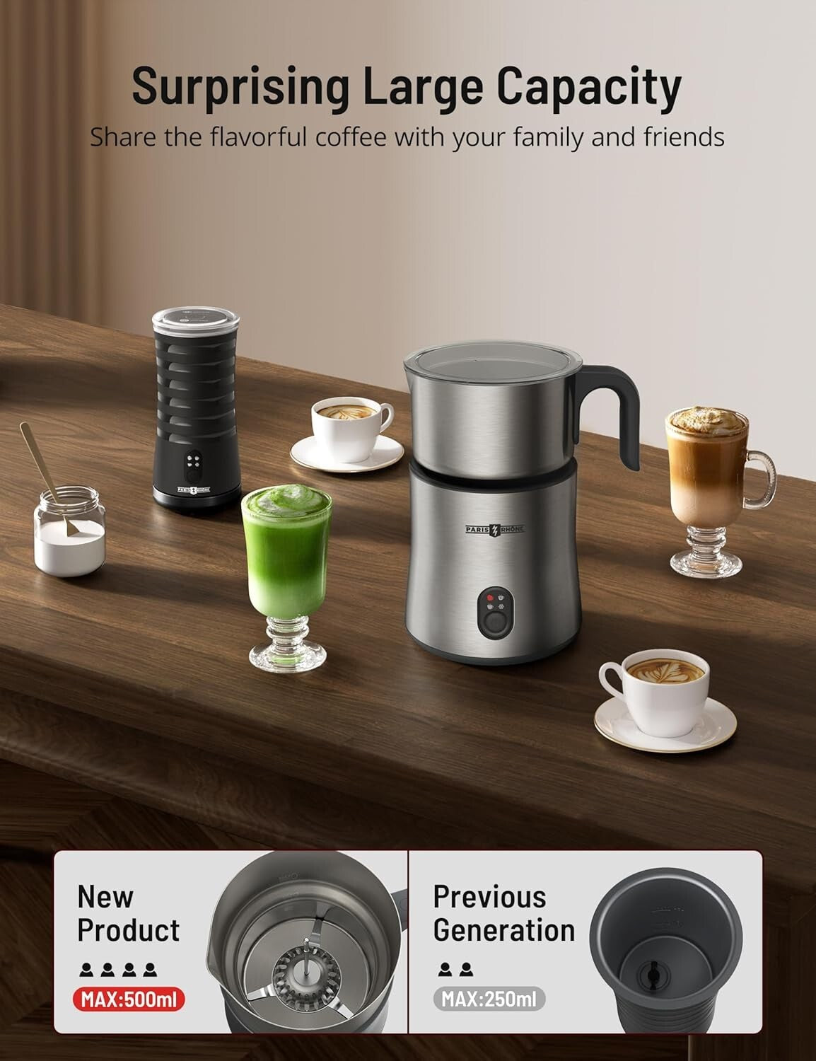 500ml Detachable Milk Frother & Steamer with Strix Control - Elegant Solution