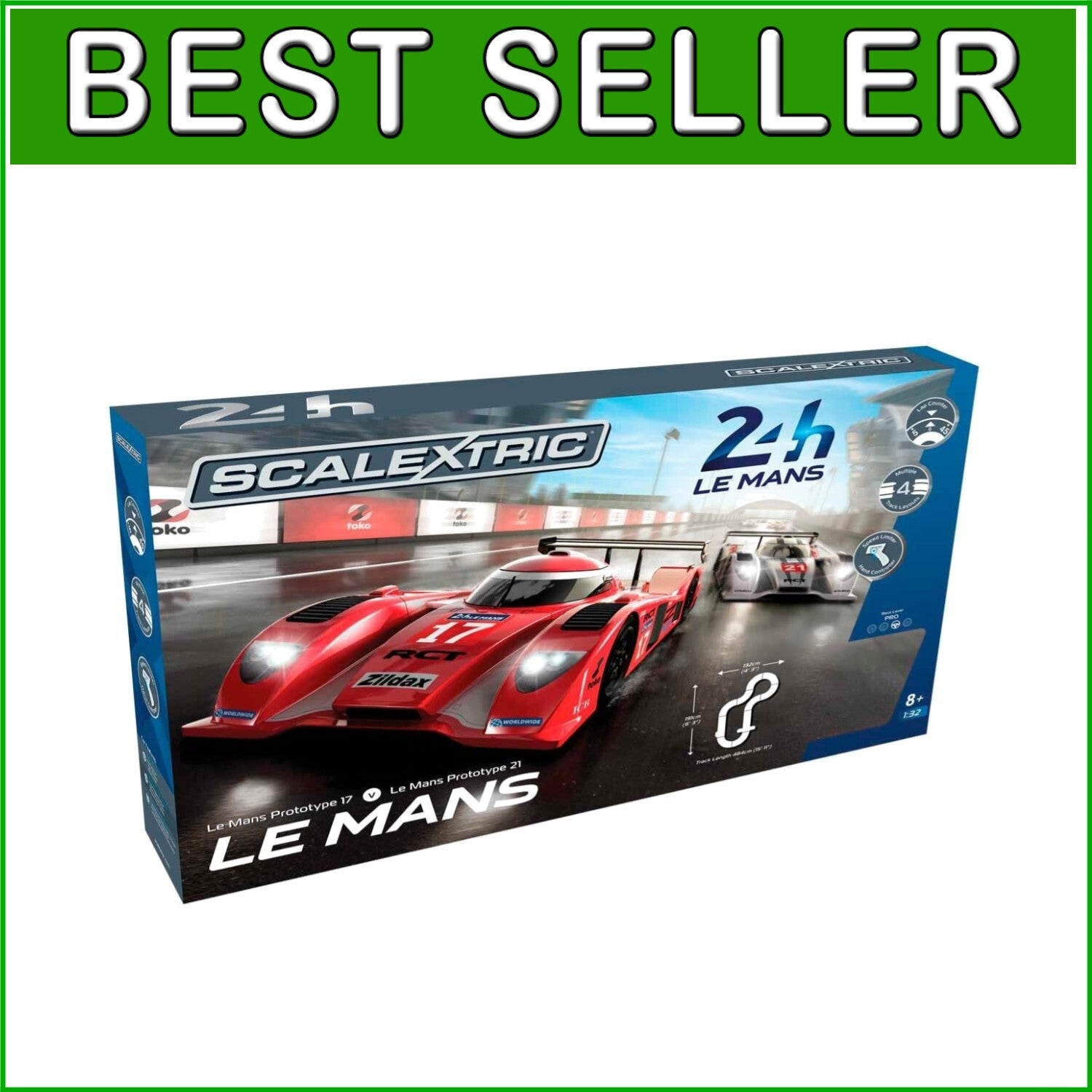 C1368 Le Mans 1:32 Scale Slot Car Set with Magnatraction - Instant Racing Fun