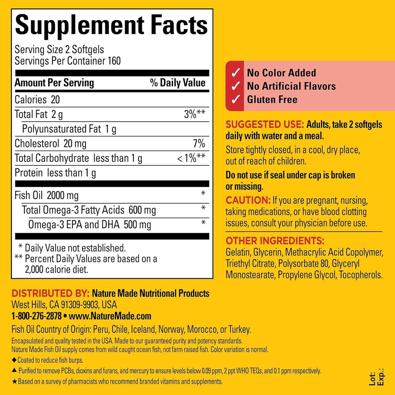 Purified 1000mg Omega-3 Fish Oil Softgels, 320 Count for Brain and Eye Health