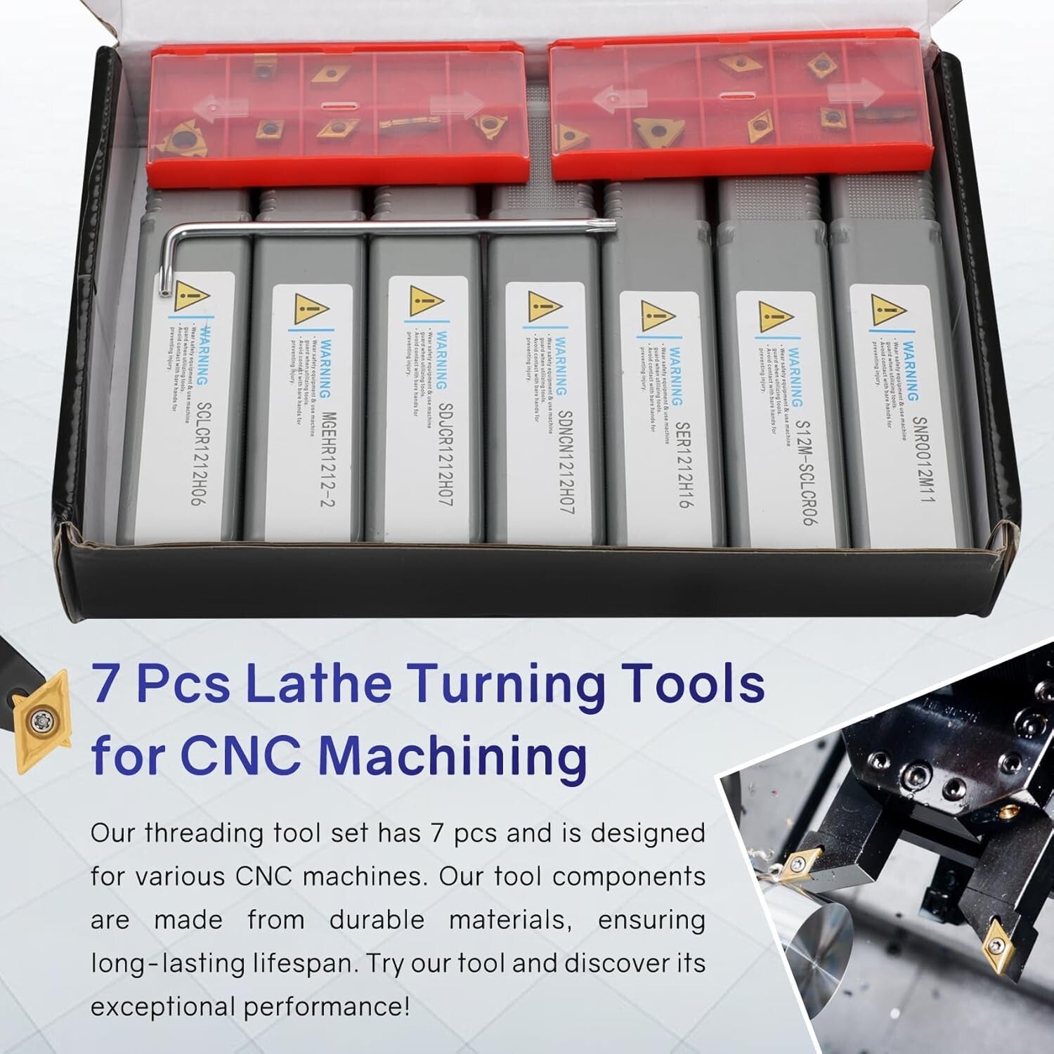 Indexable Lathe Turning Tool Set - 7 Holders & 14 Inserts for Ultimate Machining