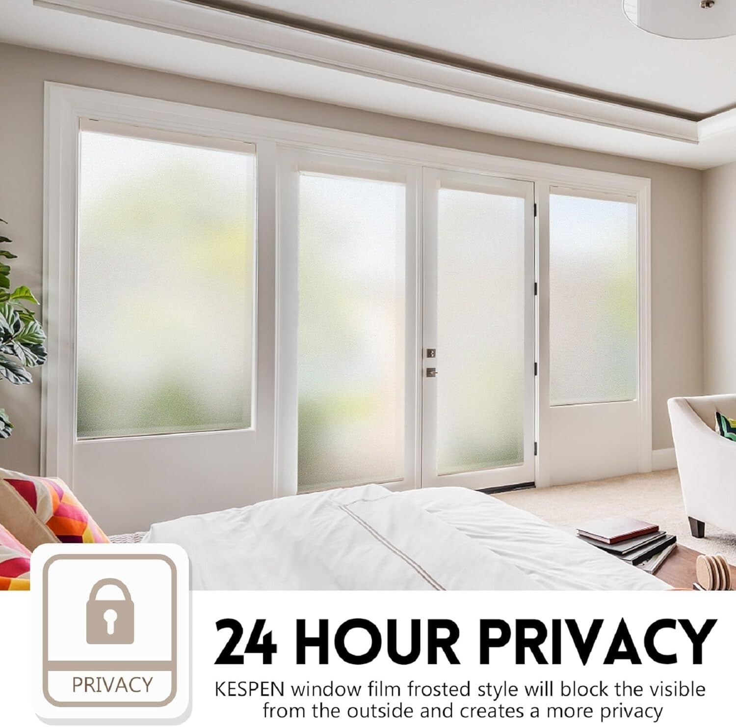 Energy-Efficient Frosted Privacy Window Film - UV & Heat Blocking, 47.2