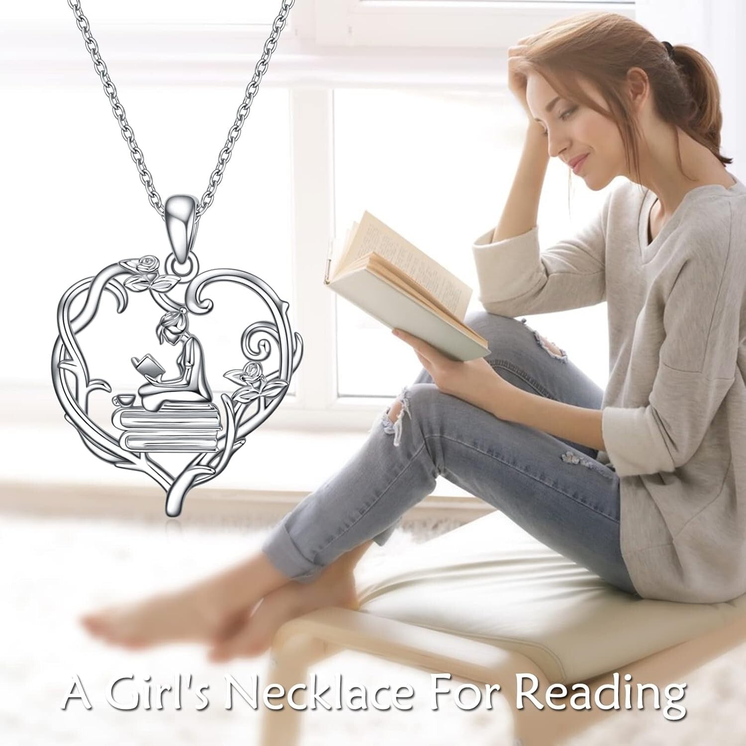 Hypoallergenic Book Lover Pendant Necklace - Inspirational Jewelry for Women