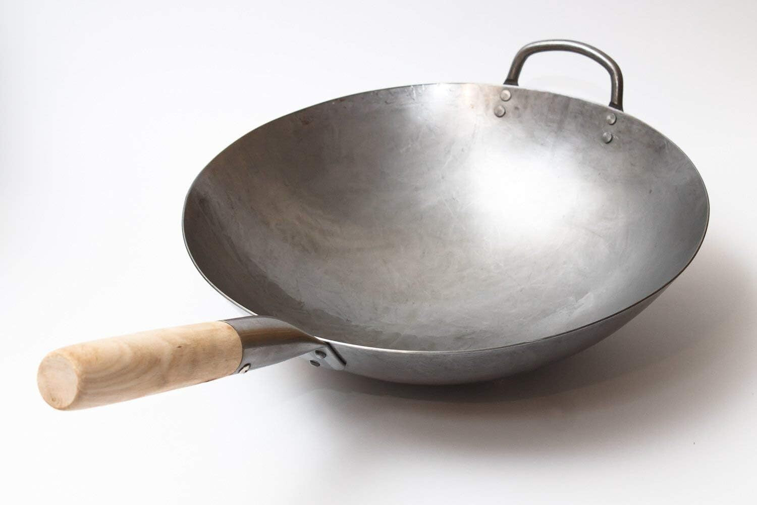 Authentic 14-Inch Hand-Hammered Carbon Steel Wok for Traditional Stir-Frying