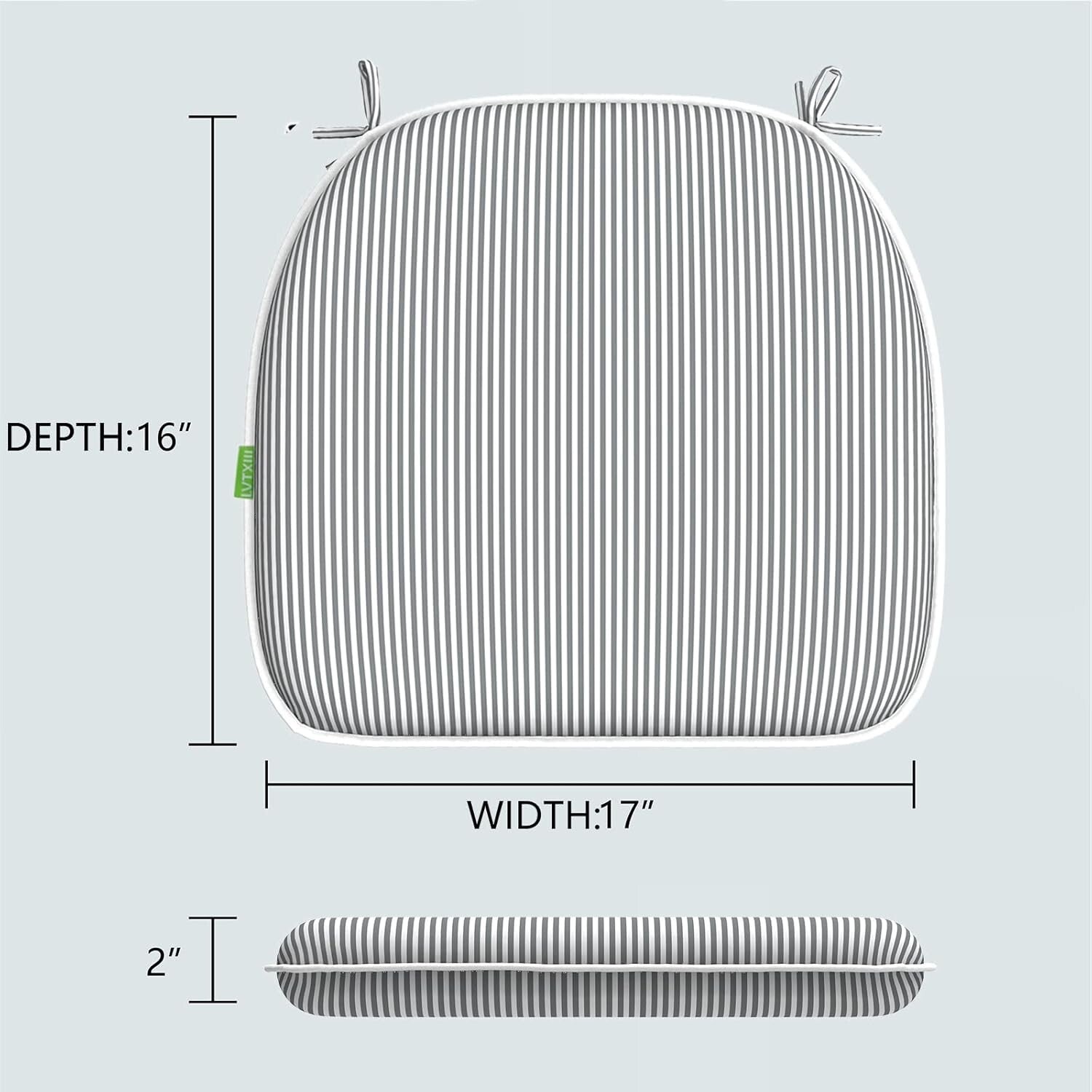 Stylish Grey Strip Seat Cushions for Indoor/Outdoor Chairs - Set of 2 Easy Care