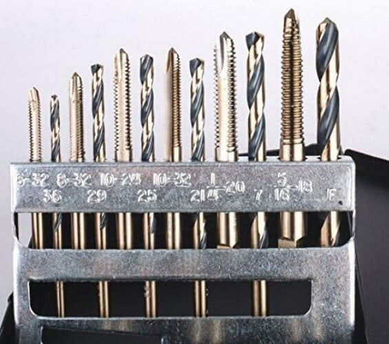 18-Piece Premium Drill and Tap Set - High-Speed Spiral Point, Gold Finish