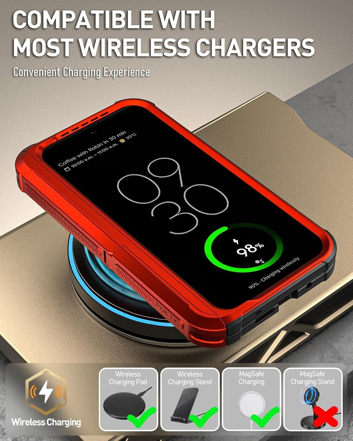 Rugged Metallic Red Case for Google Pixel 9 Pro Fold with Kickstand & Protection