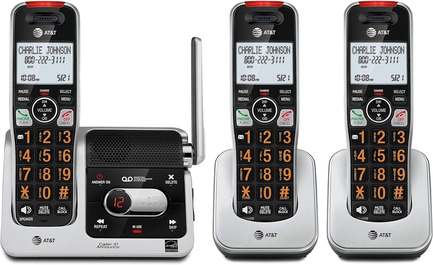 DECT 6.0 3-Handset Cordless Phone with Smart Call Blocking & Answering Machine