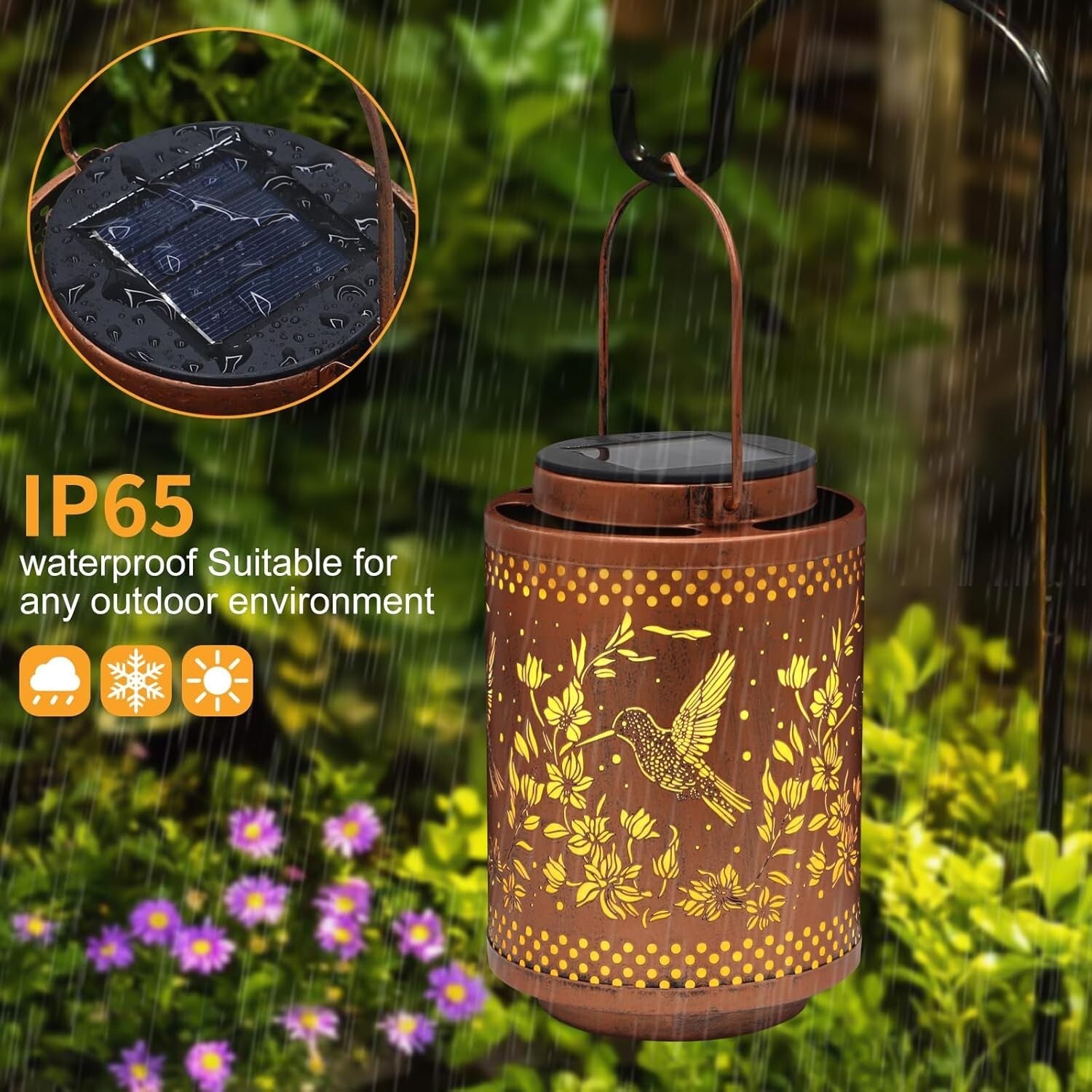 Elegant Solar Lantern with Hummingbird Patterns - Perfect for Gardens & Gifts