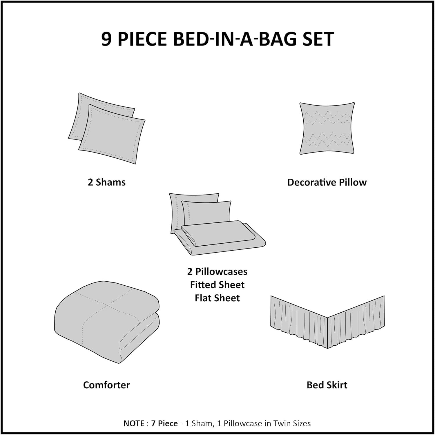 Essentials Bed in a Bag: Twin Comforter & Geometric Sheet Set, Grey/Aqua Design