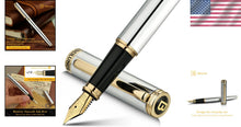 Load image into Gallery viewer, Elegant Silver Chrome Fountain Pen with Gilded Nib - Complete Set Included