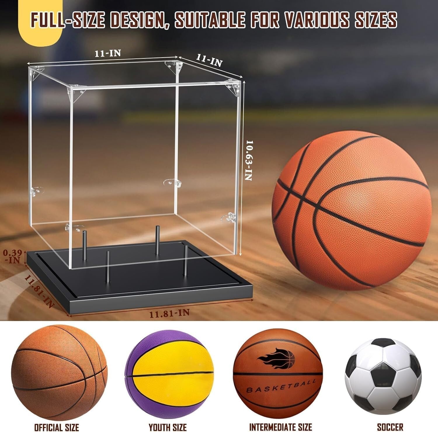 Stylish Clear Acrylic Display Case with Solid Wood for Autographed Collectibles
