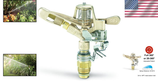 Adjustable Brass Impact Sprinkler with 23'-50' Distance and Grit-Proof Bearing