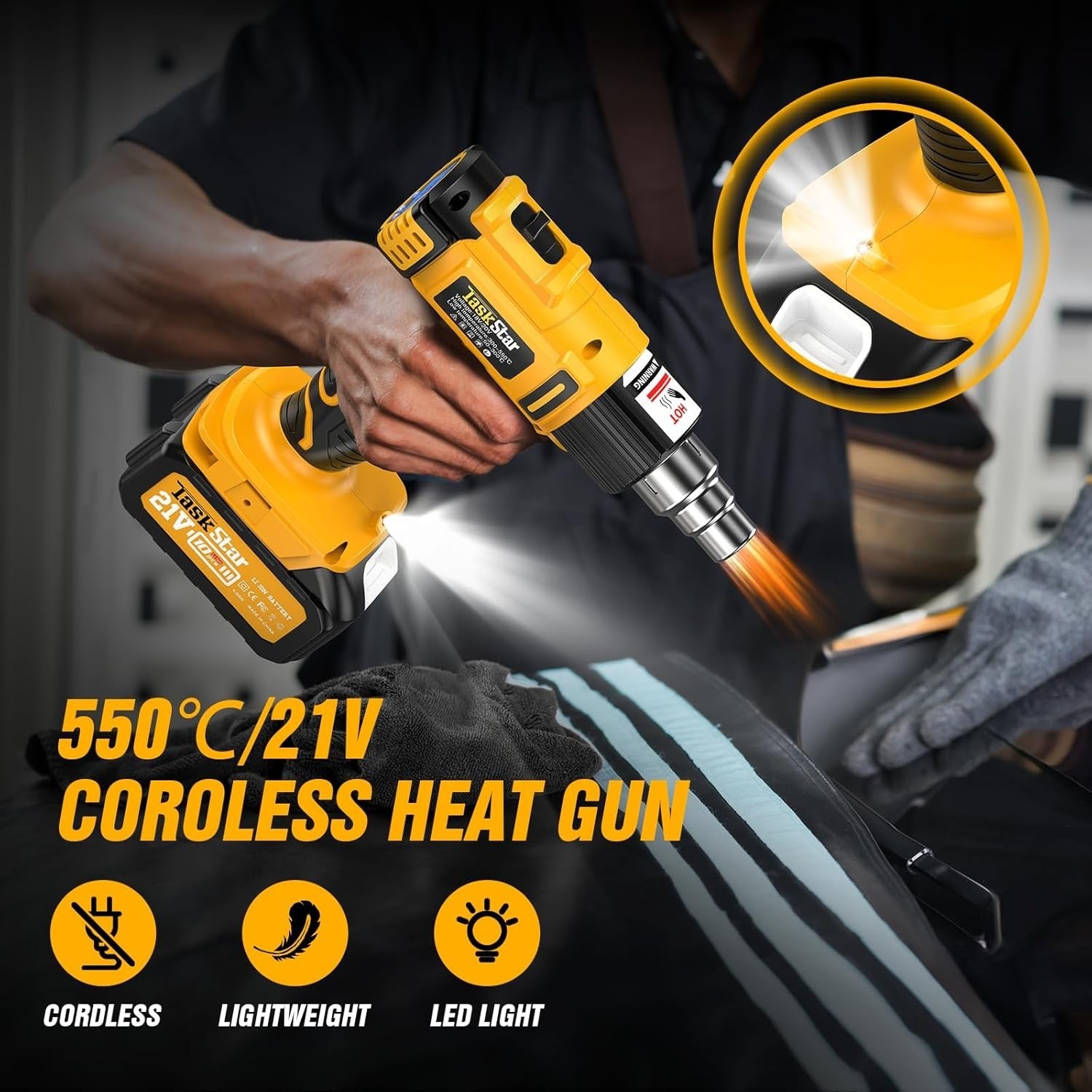 Efficient Cordless Heat Gun with Non-Slip Grip & 6 Nozzles for Every Project