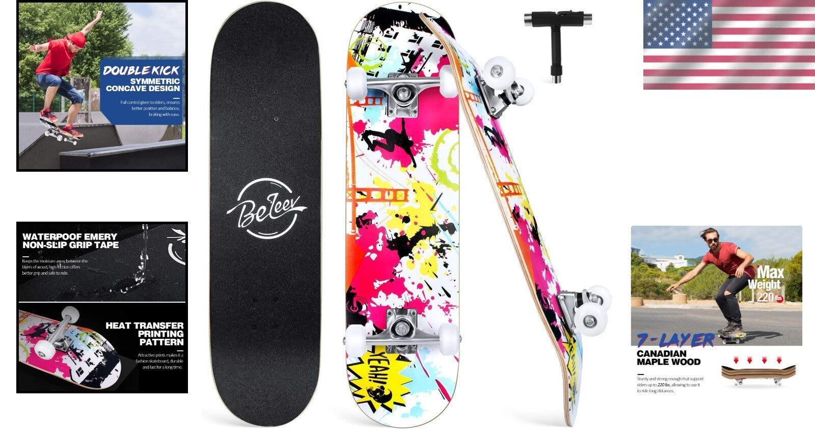 Dynamic 31 Inch Graffiti Skateboard - Non-Slip Deck & PU Wheels for Smooth Rides