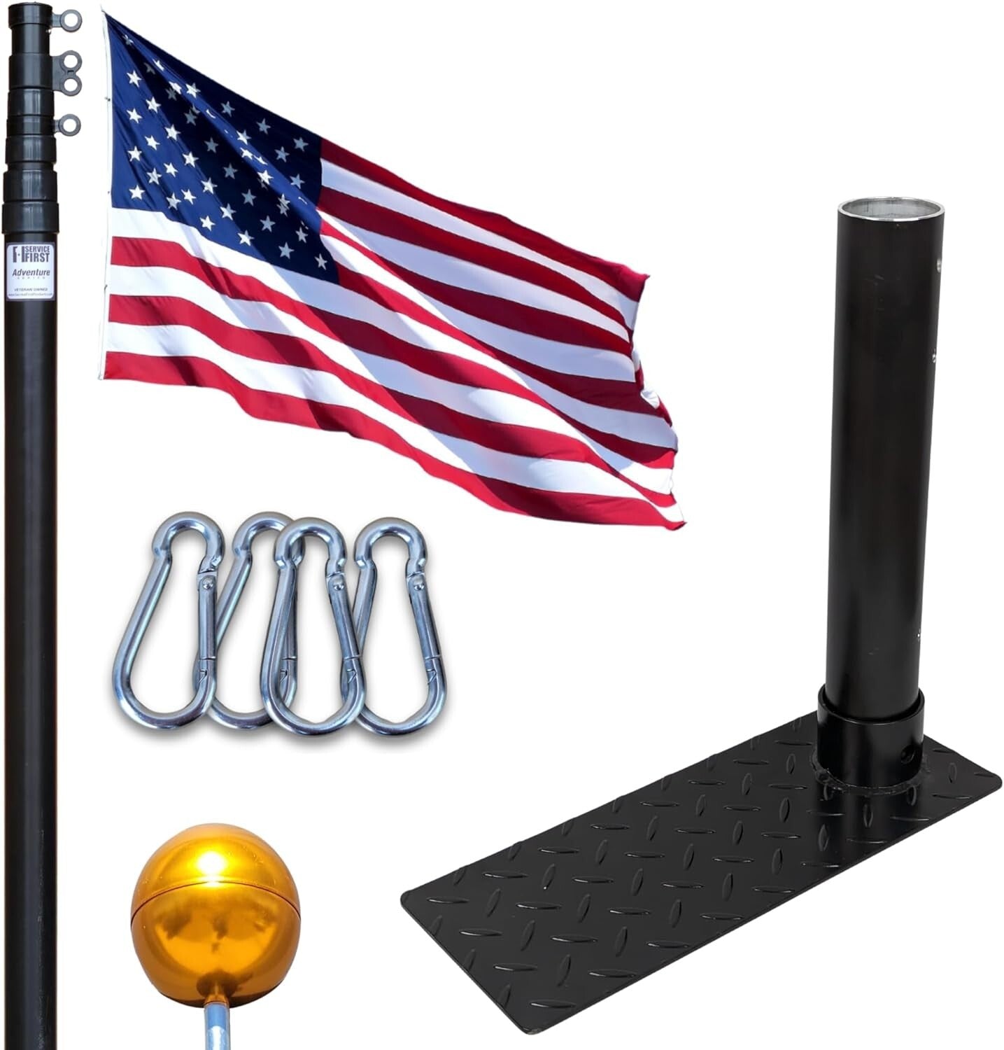 20FT Tailgate Flag Pole Kit with Stainless Steel Mount & Car Protector Pad