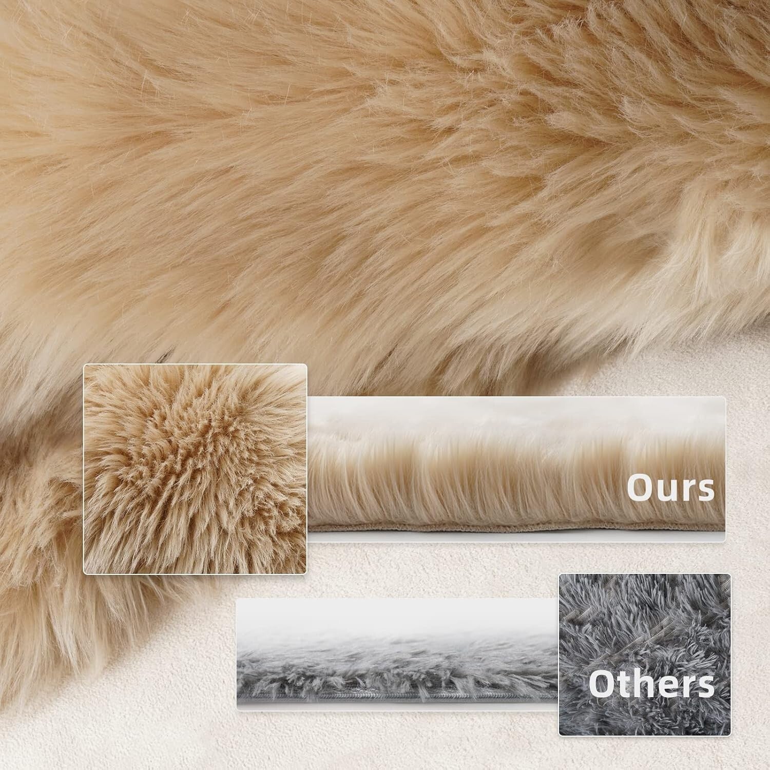 Luxurious 4x6 Feet Beige Faux Sheepskin Shaggy Area Rug for Comfort & Elegance