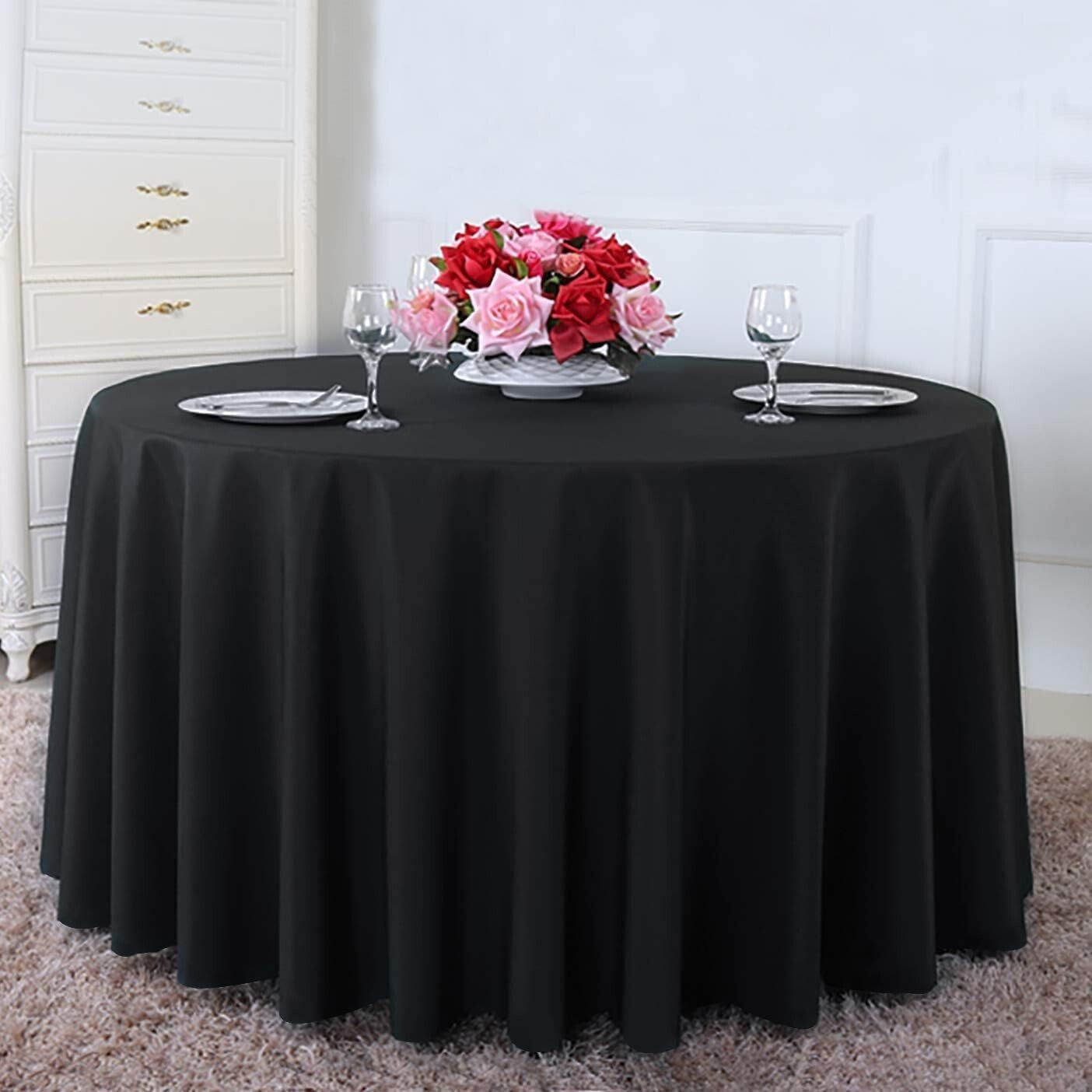 Elegant 120-Inch Black Round Tablecloth 10 Pack - Stain Resistant & Durable