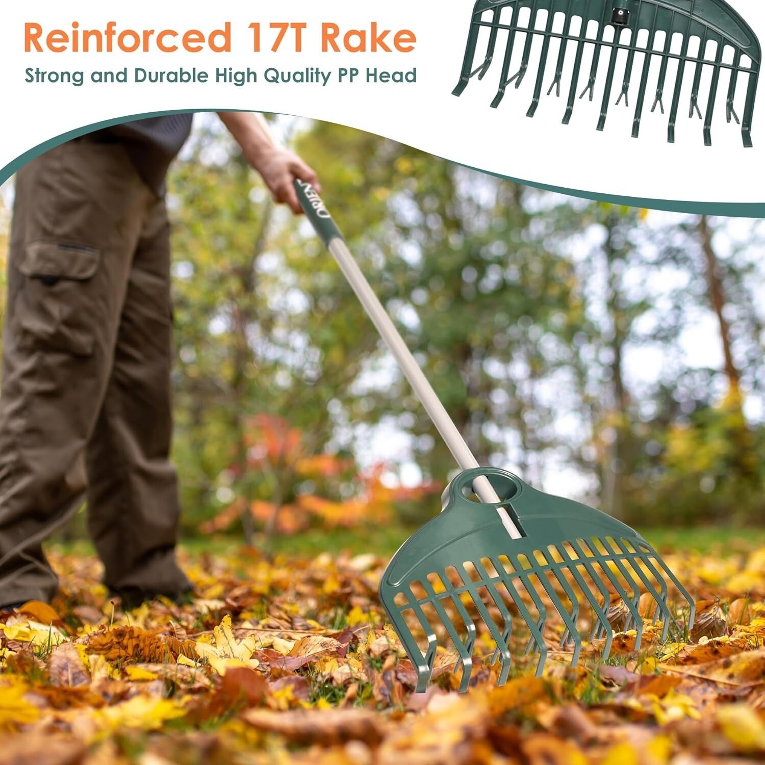 Compact Foldable Garden Rake with Ergonomic Handle - Effortless Leaf Cleanup