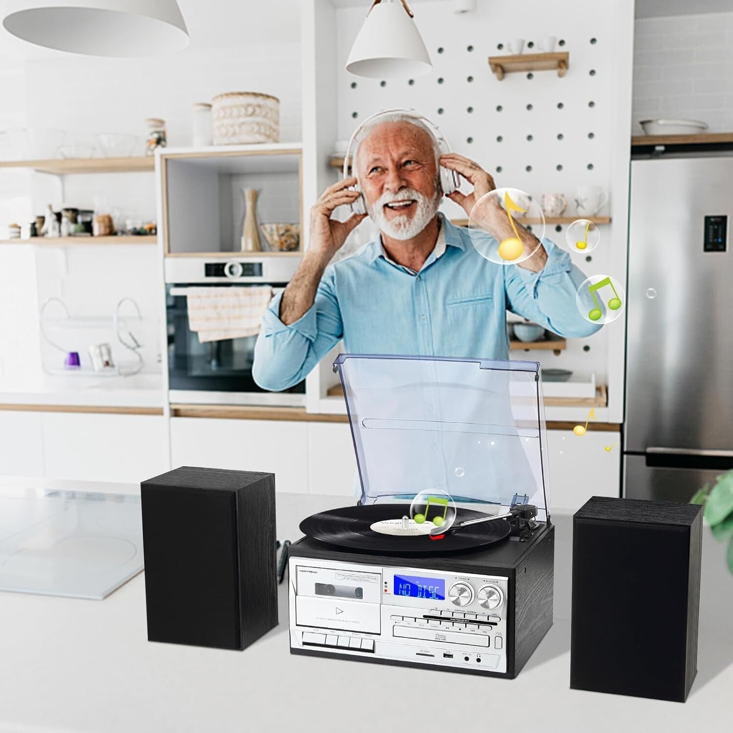 10-in-1 Bluetooth Record Player with External Speakers – Music Versatility in...