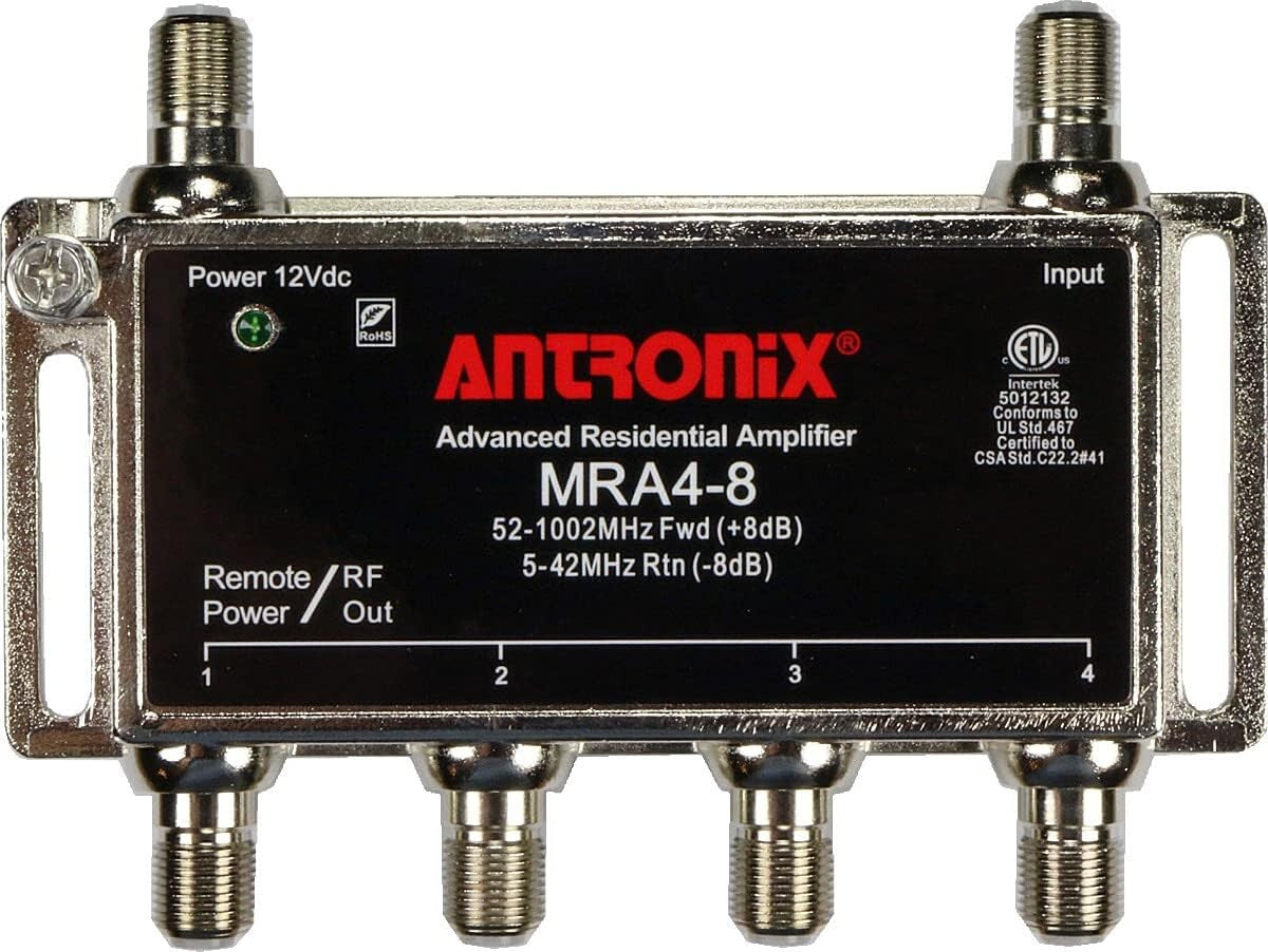 4-Port Coaxial Cable Signal Booster for HDTV & Internet - Antronix Black