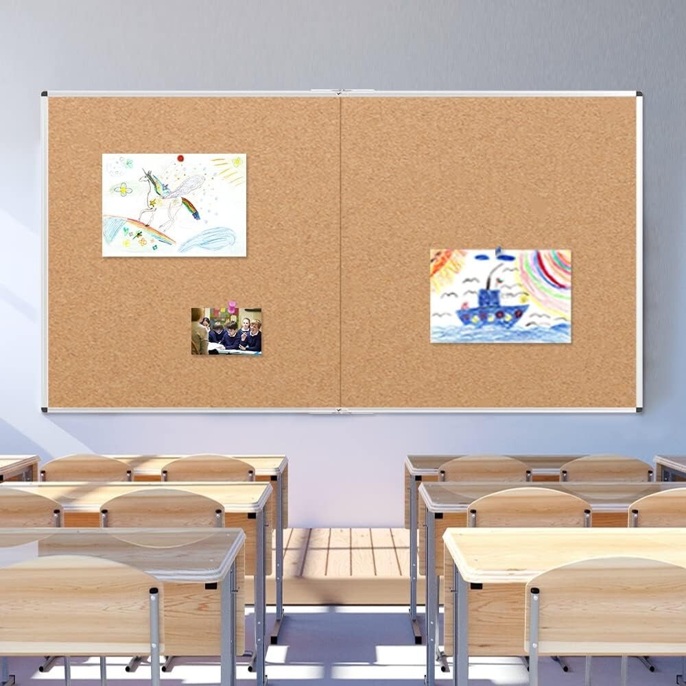 Self-Healing Corkboard 60" x 36" with Elegant Silver Frame - Multi-Use Design