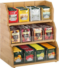 Load image into Gallery viewer, Trapezoidal Bamboo Tea Organizer with 3 Adjustable Shelves – Polished Finish