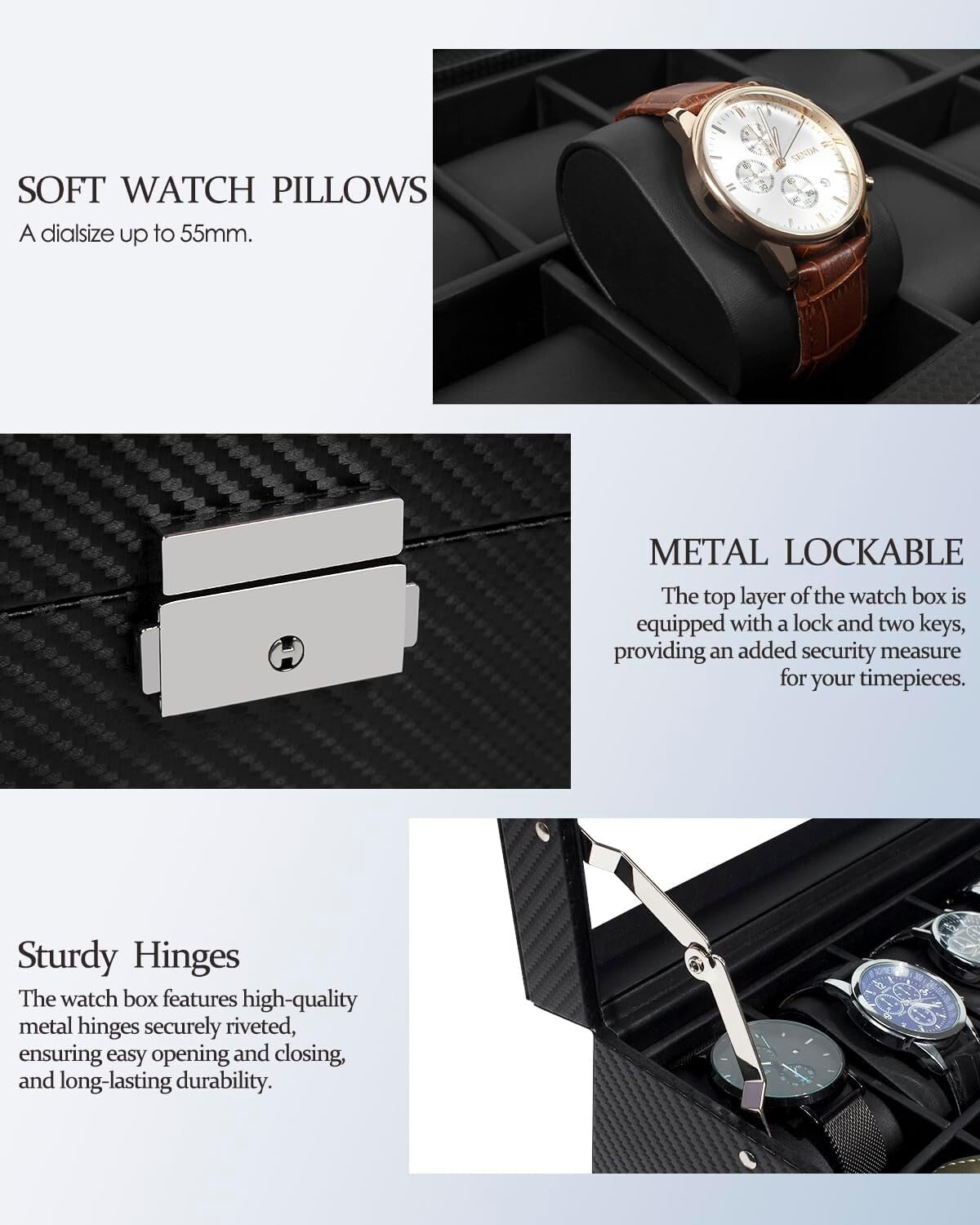 Luxury Faux Leather Watch Box – 12 Slots, Velvet Interior, Ideal Gift for Men