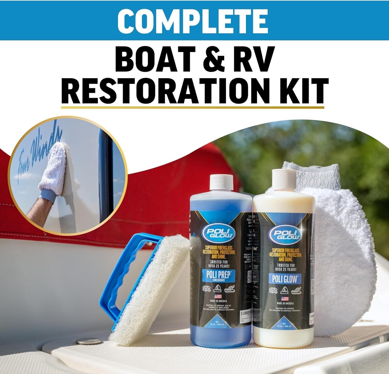 Boat & RV Gel Coat Restoration Kit - Eliminate Oxidation with 32oz Formula