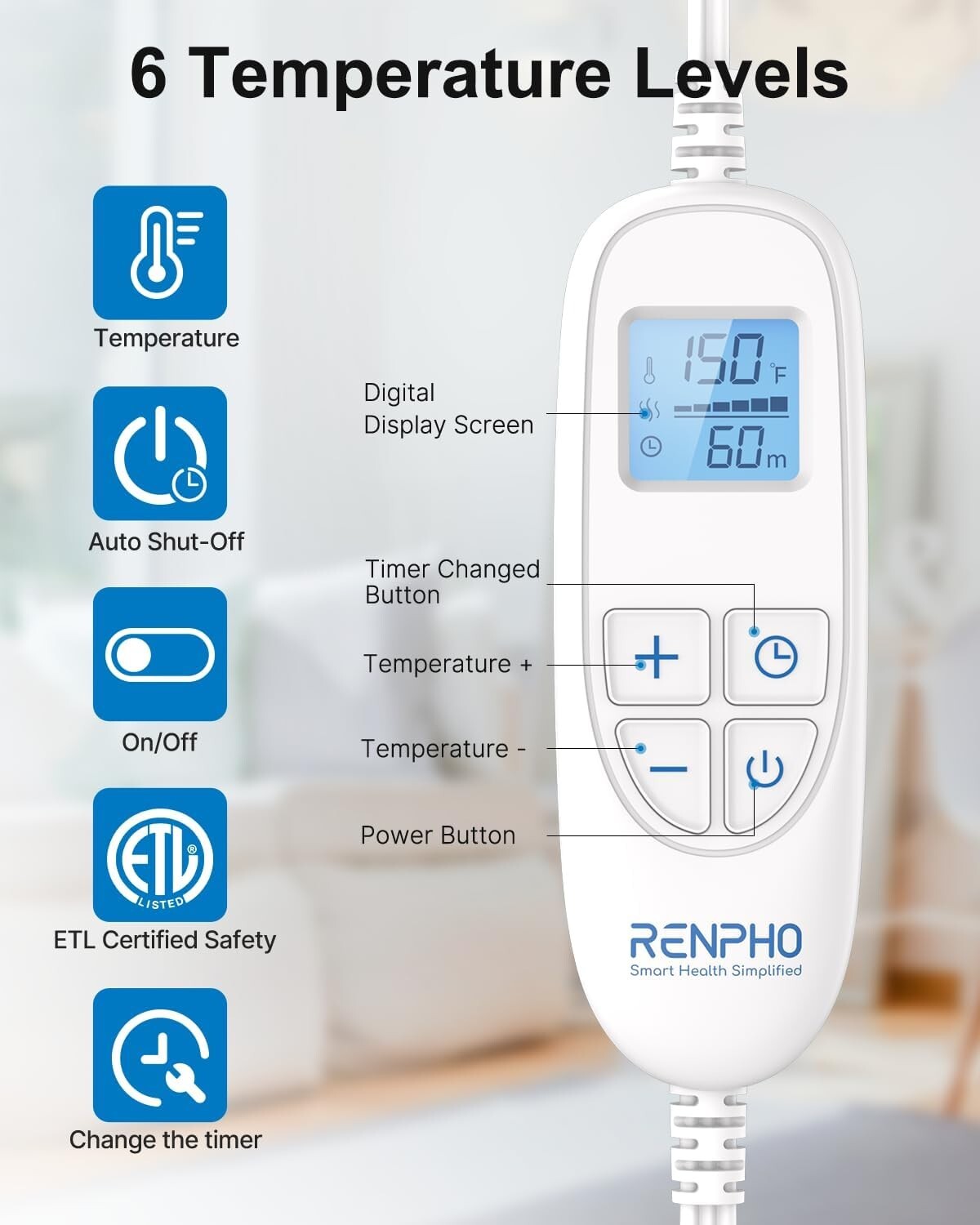 Weighted Electric Heating Pad with 6 Heat Settings - Ideal for Comfort & Relief