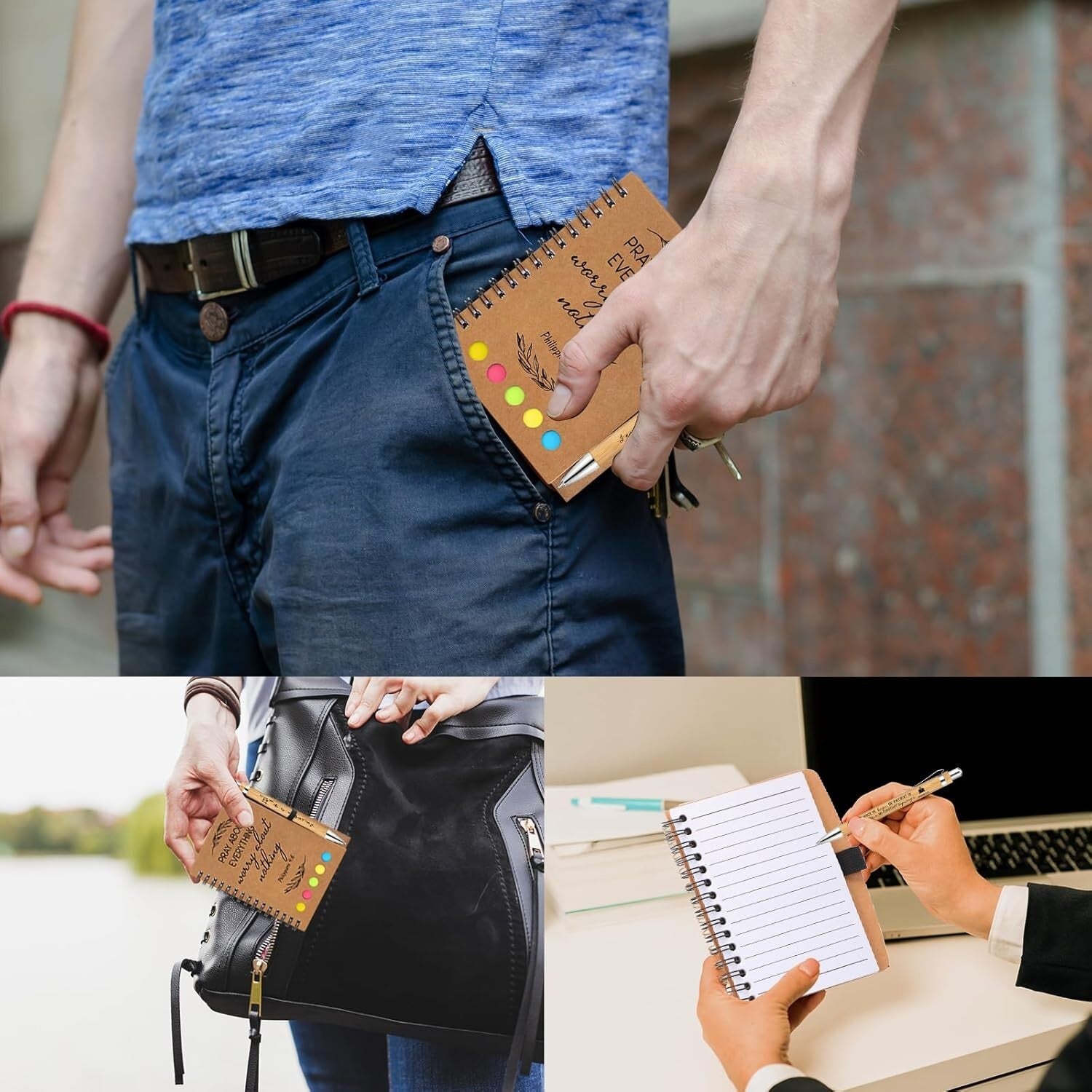 Elegant 100-Piece Bible Theme Notebooks & Bamboo Pens for Spiritual Note-Taking