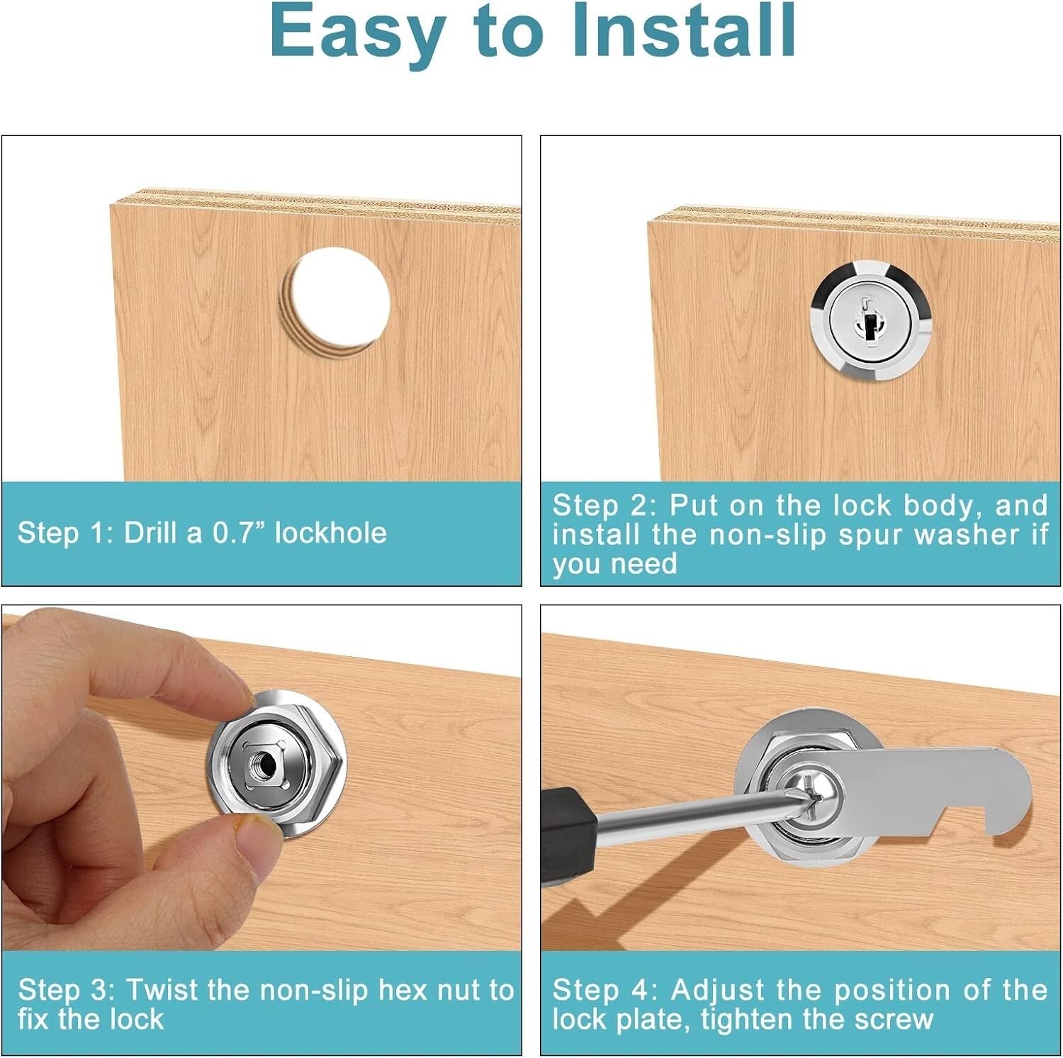 Easy-Install 1-1/8'' Chrome Cabinet Locks - 16-Pack Keyed Alike for Security