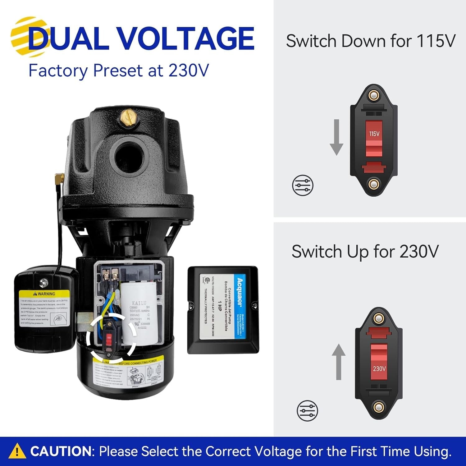 Durable 1HP Cast Iron Well Pump with Automatic Pressure Switch for Homes