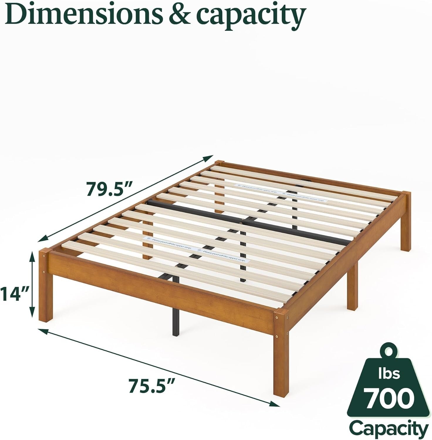 Eco-Friendly Ellie 14 Inch Bamboo King Platform Bed Frame - No Box Spring Needed