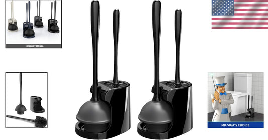 2-in-1 Toilet Plunger & Brush Set with Holder - Stylish Bathroom Essential