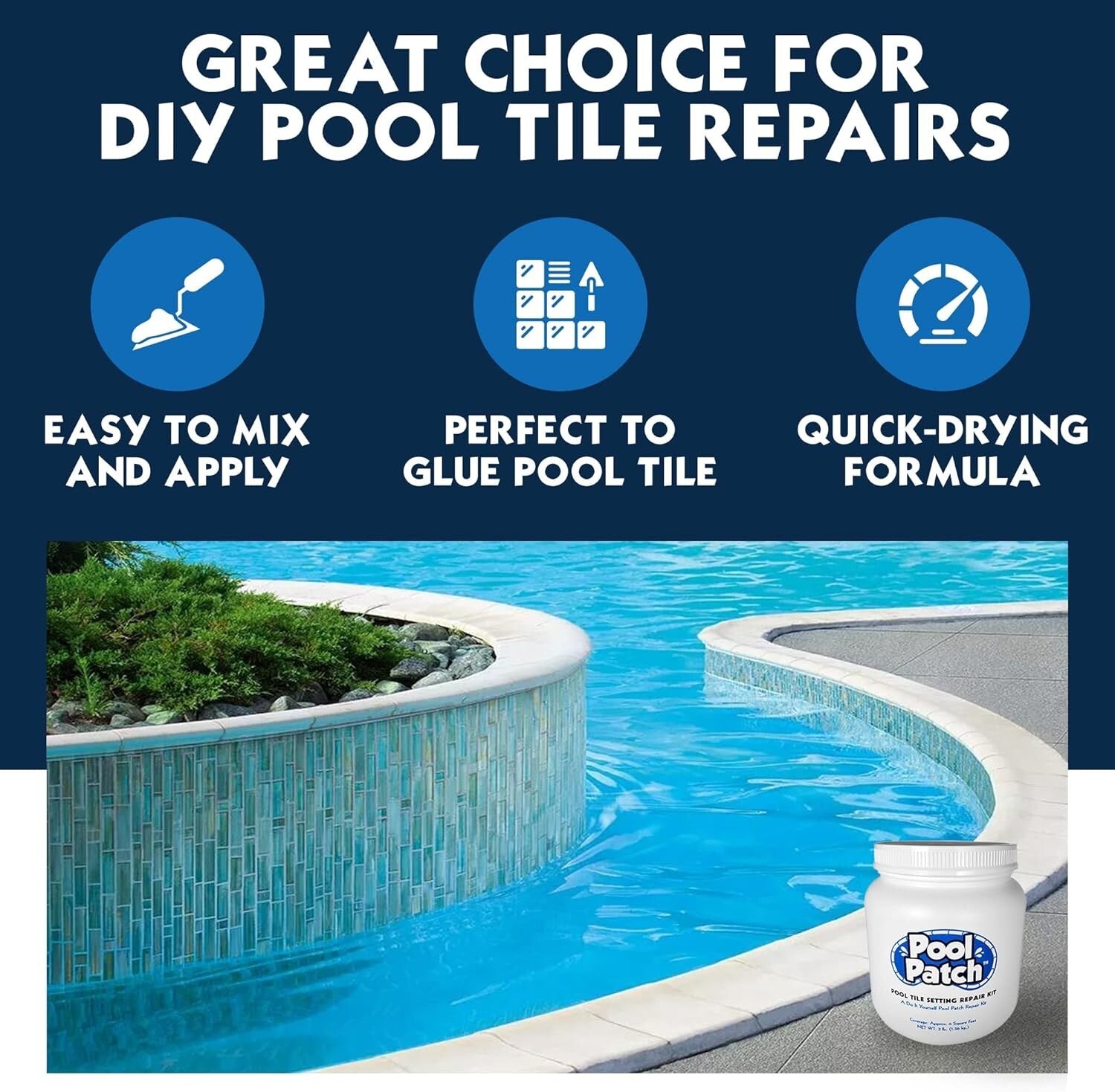 Quick-Drying Pool Tile Adhesive Repair Kit - 3 lb Thinset for Easy DIY Repairs
