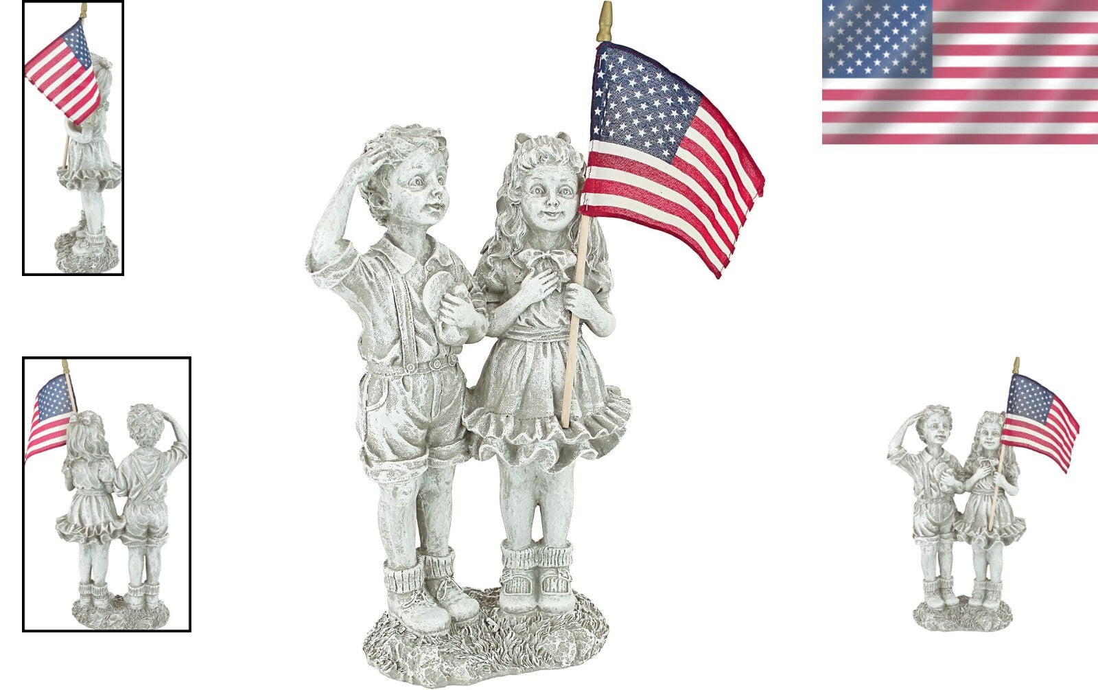 8" Patriotic Children Statue with USA Flag - Perfect for Memorials & Holidays