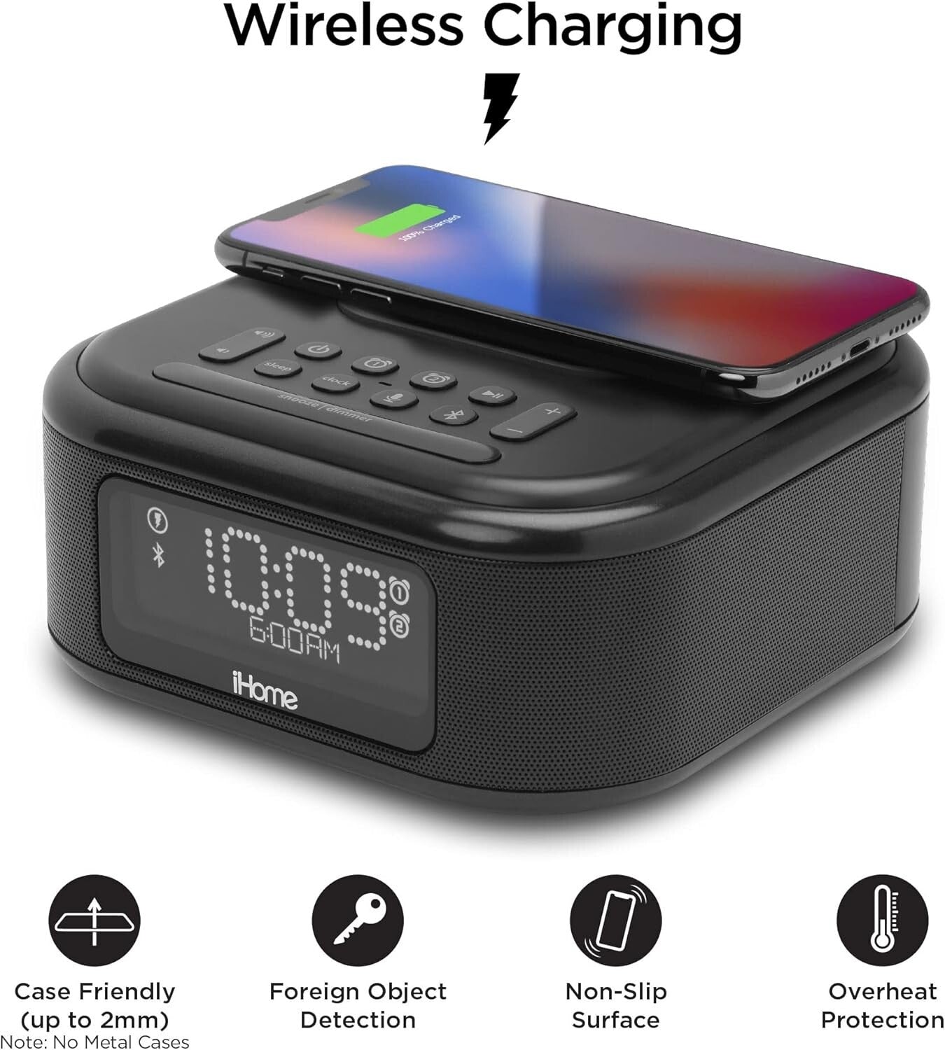 Multifunctional Alarm Clock with Wireless Charging Pad & Bluetooth Music Speaker