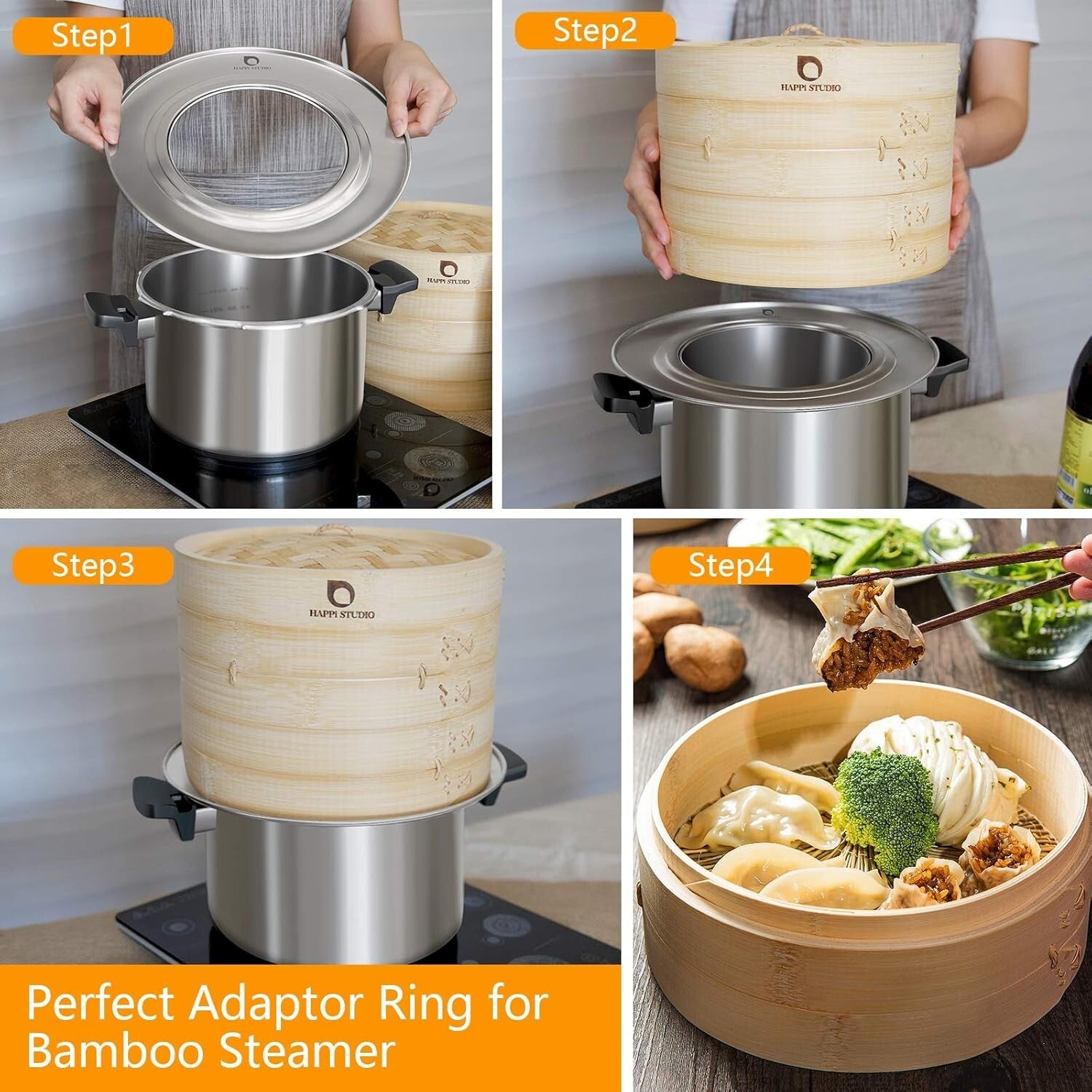 Authentic Bamboo Steamer with Extra Depth for Steaming Fish, Dumplings & Veggies