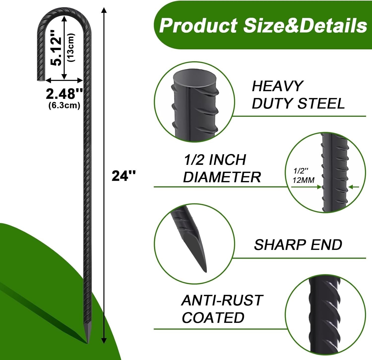 Durable 24-Inch J-Hook Rebar Anchors - Set of 20 for Outdoor Equipment Stability