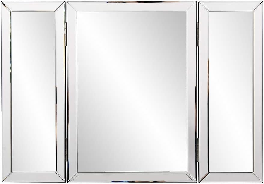 Tri-Fold Portable Vanity Mirror with Beveled Edges - Elegant Tabletop Design